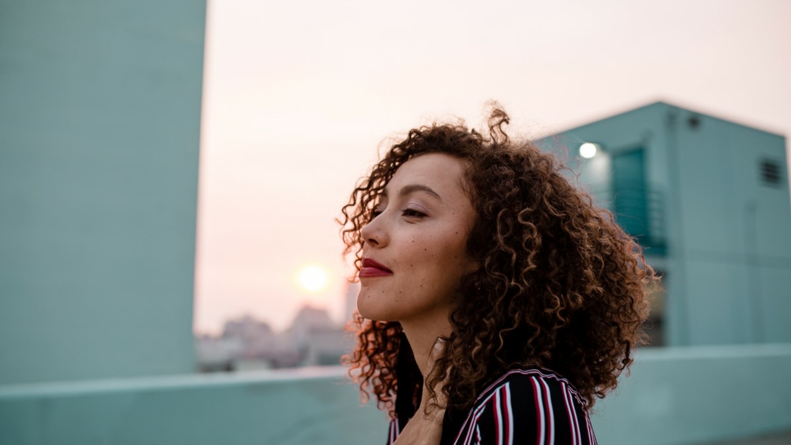 Model Sarah Otte Photographer Meg Aghamyan portrait on rooftop